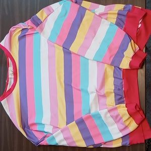 Fantastic Fawn Multi Colored Striped Oversized Long Sleeve Blouse L